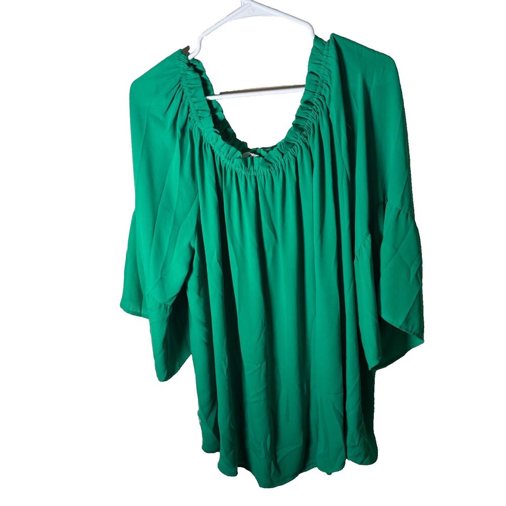 Violet + Claire Blouse Women's 3X Round Neck 3/4 Sleeve Green Ruffle Sheer Top